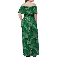 Forest Green Monstera Family Matching Off Shoulder Maxi Dress and Hawaiian Shirt Polynesian Tribal Pattern - Polynesian Pride