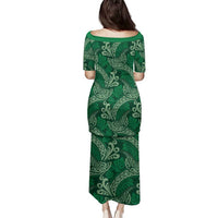 Forest Green Monstera Family Matching Puletasi and Hawaiian Shirt Polynesian Tribal Pattern - Polynesian Pride