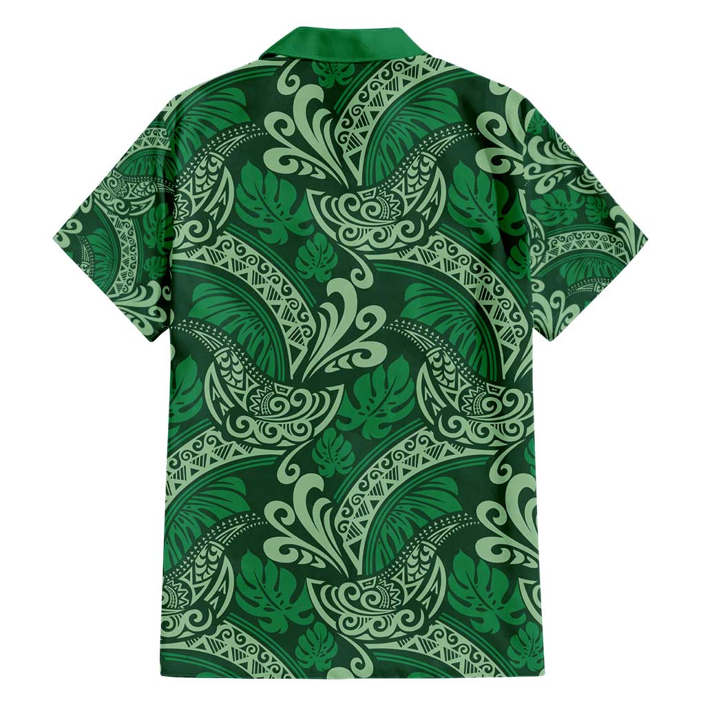 Forest Green Monstera Family Matching Short Sleeve Bodycon Dress and Hawaiian Shirt Polynesian Tribal Pattern - Polynesian Pride