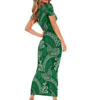 Forest Green Monstera Family Matching Short Sleeve Bodycon Dress and Hawaiian Shirt Polynesian Tribal Pattern - Polynesian Pride