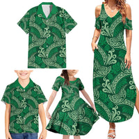 Forest Green Monstera Family Matching Summer Maxi Dress and Hawaiian Shirt Polynesian Tribal Pattern - Polynesian Pride
