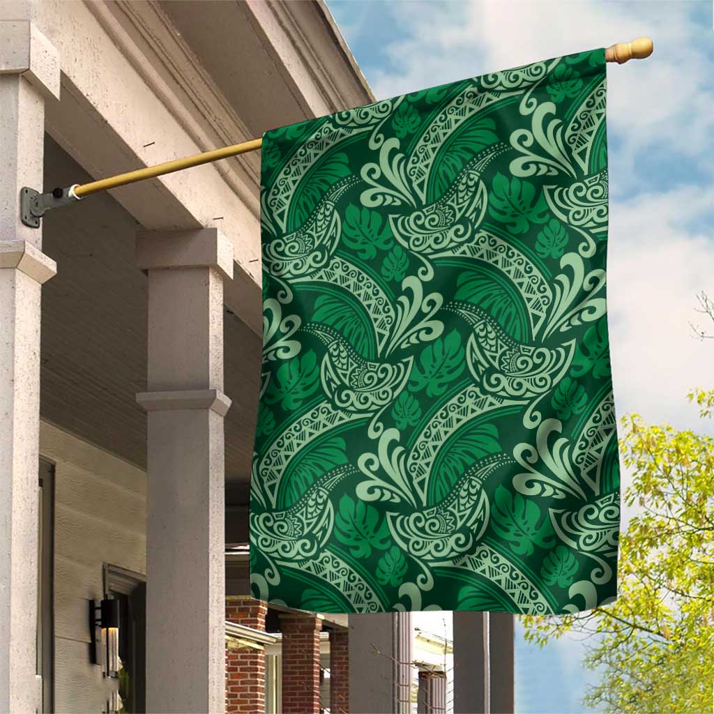 Forest Green Monstera Garden Flag Polynesian Tribal Pattern - Polynesian Pride