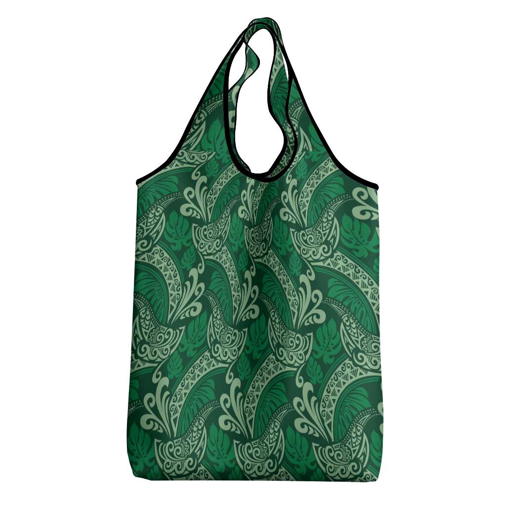 Forest Green Monstera Grocery Bag Polynesian Tribal Pattern - Polynesian Pride