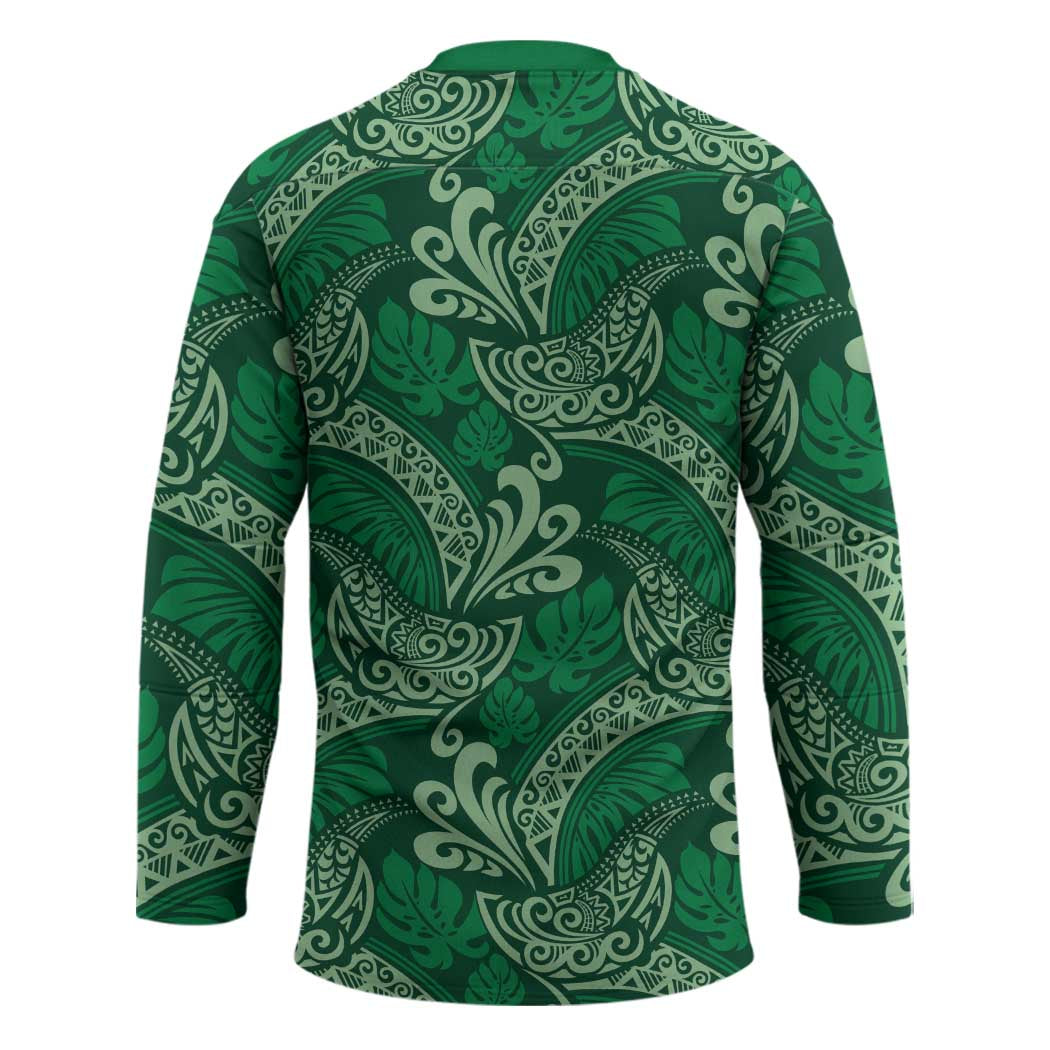 Forest Green Monstera Hockey Jersey Polynesian Tribal Pattern - Polynesian Pride