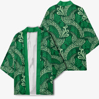 Forest Green Monstera Kimono Polynesian Tribal Pattern - Polynesian Pride
