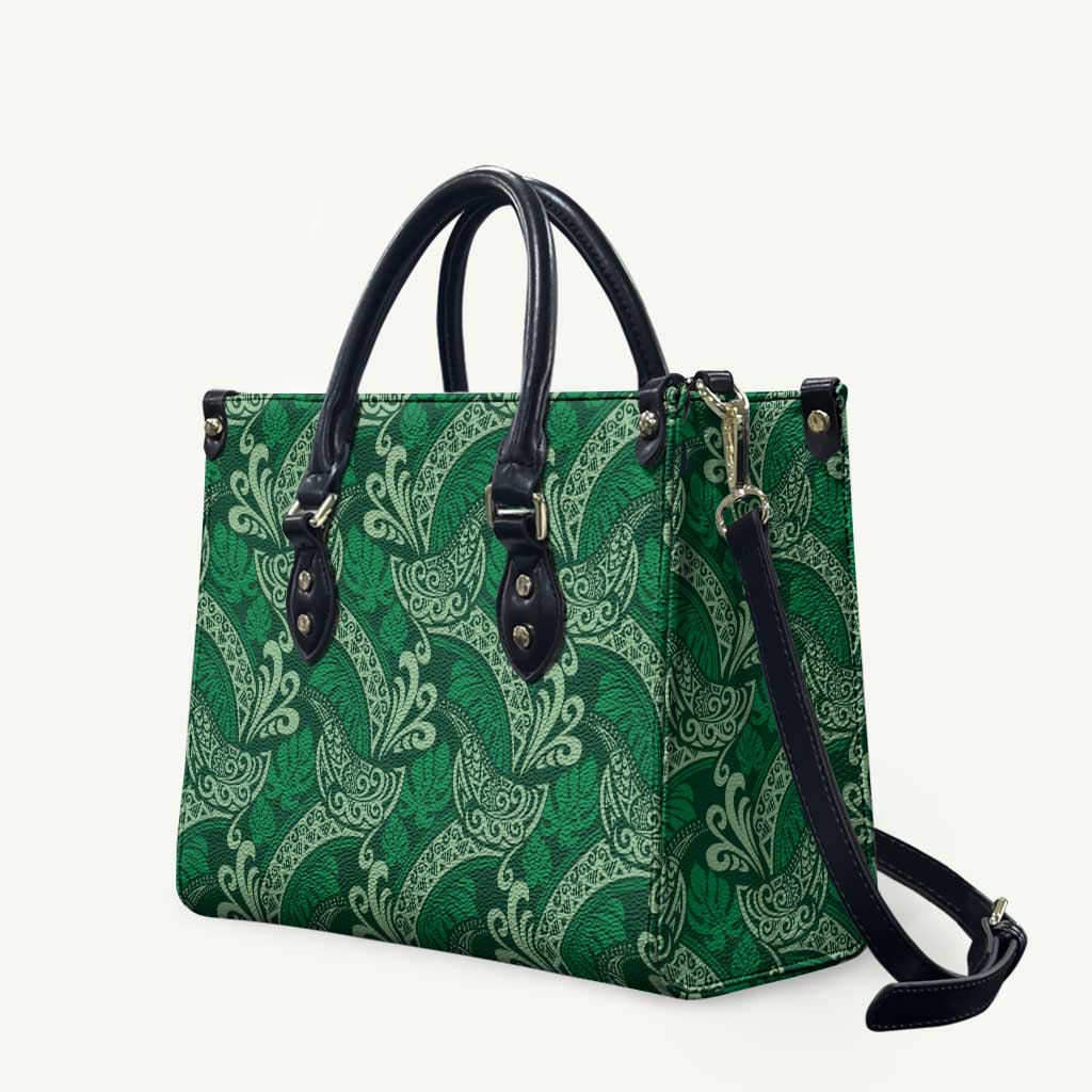 Forest Green Monstera Leather Bag Polynesian Tribal Pattern - Polynesian Pride