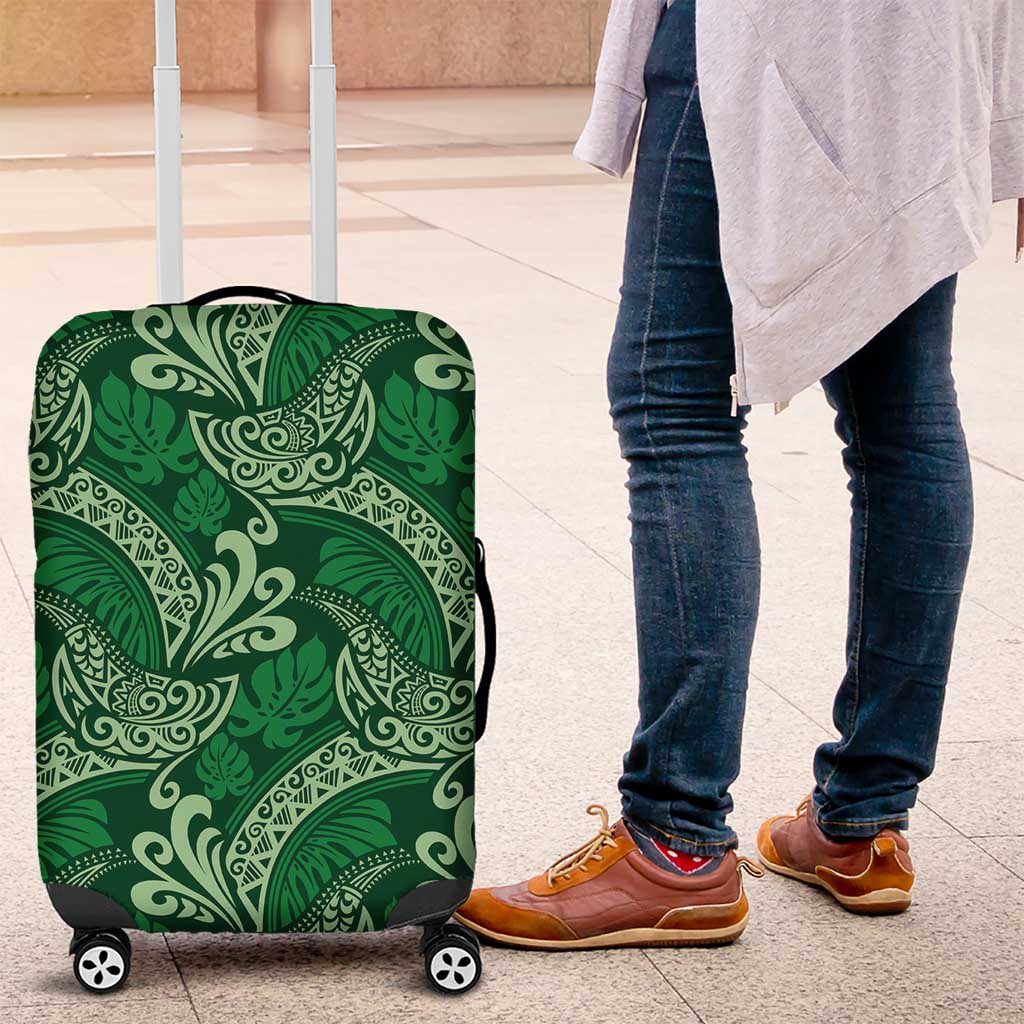 Forest Green Monstera Luggage Cover Polynesian Tribal Pattern - Polynesian Pride