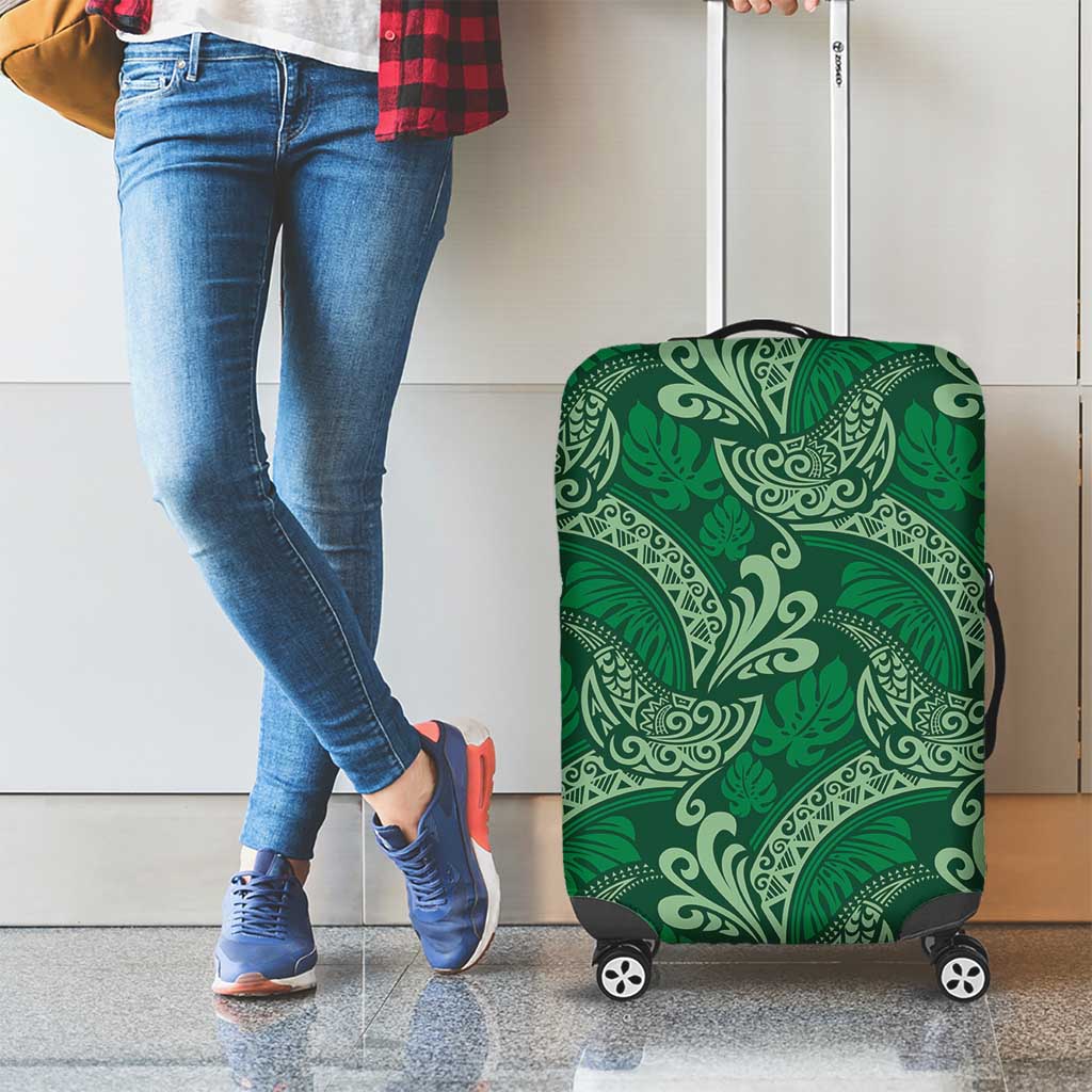 Forest Green Monstera Luggage Cover Polynesian Tribal Pattern - Polynesian Pride