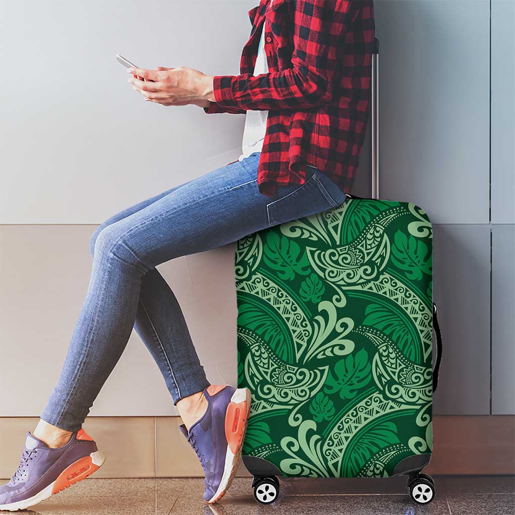 Forest Green Monstera Luggage Cover Polynesian Tribal Pattern - Polynesian Pride