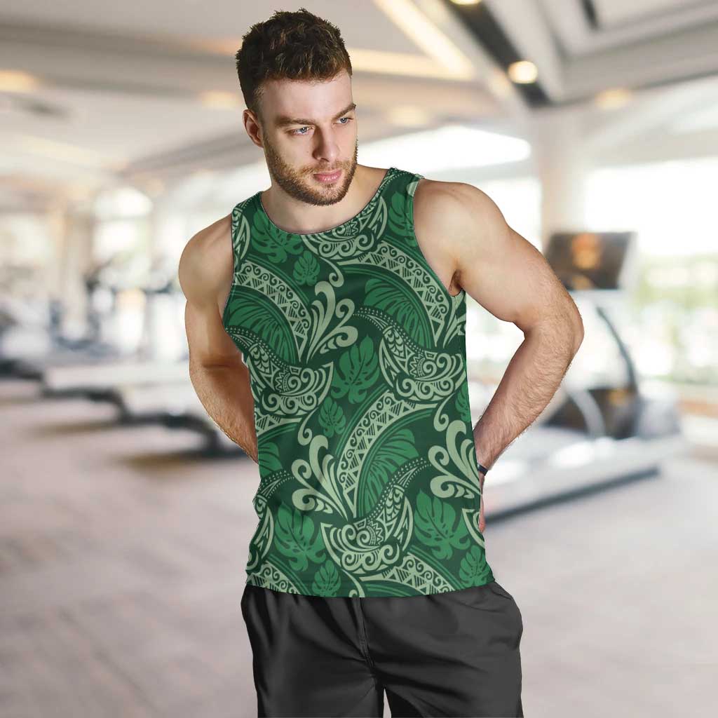 Forest Green Monstera Men Tank Top Polynesian Tribal Pattern - Polynesian Pride