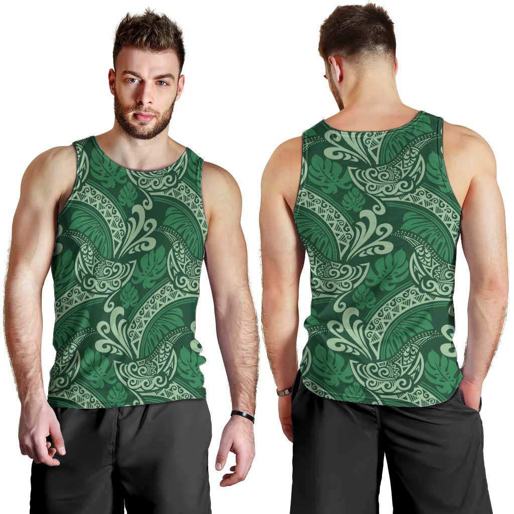 Forest Green Monstera Men Tank Top Polynesian Tribal Pattern - Polynesian Pride