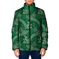 Forest Green Monstera Padded Jacket Polynesian Tribal Pattern - Polynesian Pride