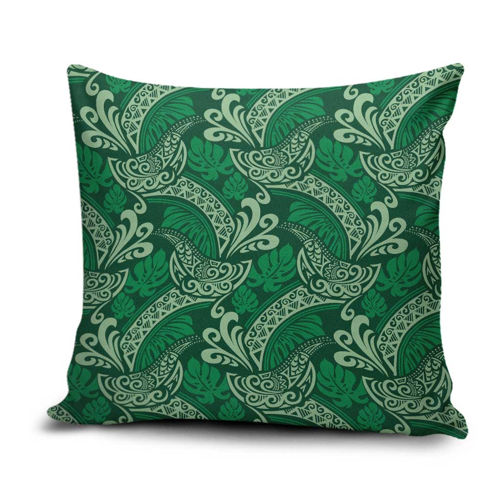 Forest Green Monstera Pillow Cover Polynesian Tribal Pattern - Polynesian Pride