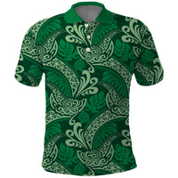 Forest Green Monstera Polo Shirt Polynesian Tribal Pattern - Polynesian Pride
