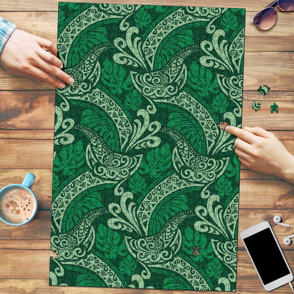 Forest Green Monstera Puzzle Polynesian Tribal Pattern - Polynesian Pride
