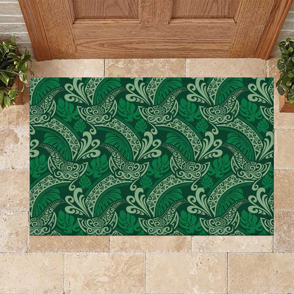 Forest Green Monstera Rubber Doormat Polynesian Tribal Pattern - Polynesian Pride