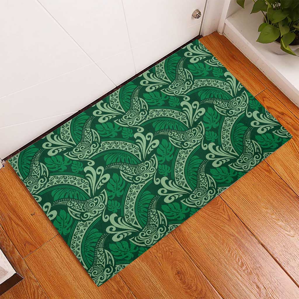 Forest Green Monstera Rubber Doormat Polynesian Tribal Pattern - Polynesian Pride