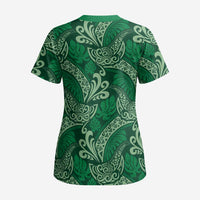 Forest Green Monstera Scrub Top Polynesian Tribal Pattern - Polynesian Pride