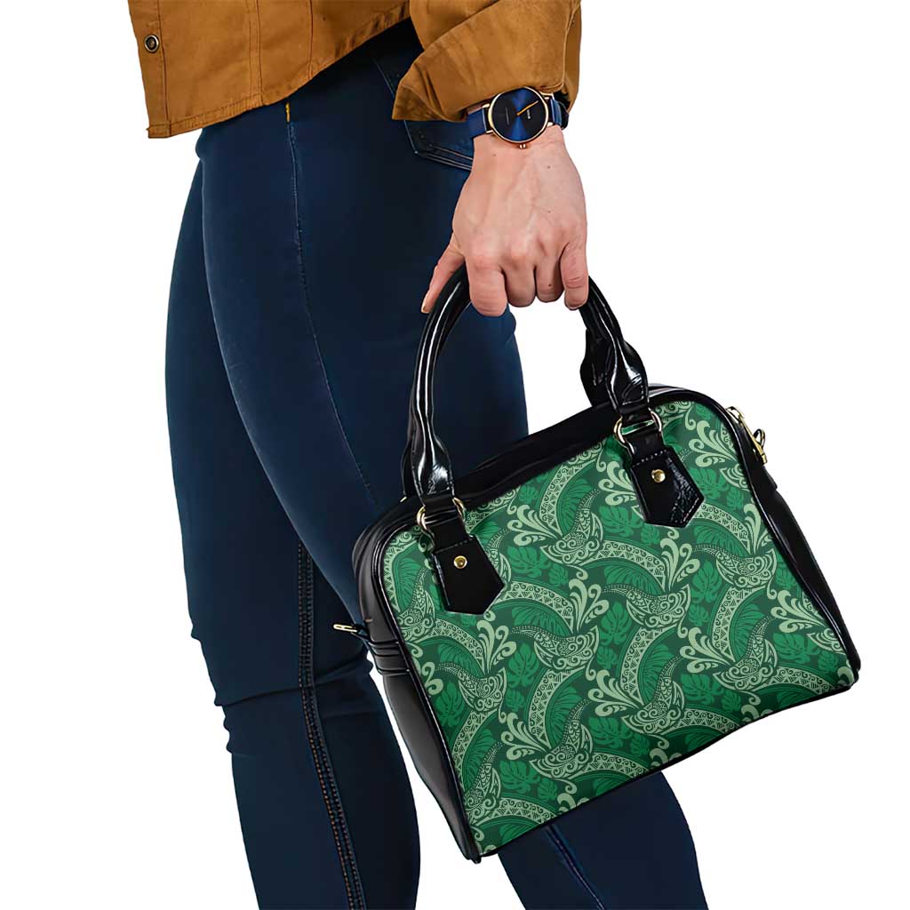 Forest Green Monstera Shoulder Handbag Polynesian Tribal Pattern - Polynesian Pride