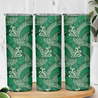 Forest Green Monstera Skinny Tumbler Polynesian Tribal Pattern - Polynesian Pride