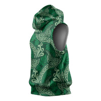 Forest Green Monstera Sleeveless Hoodie Polynesian Tribal Pattern - Polynesian Pride