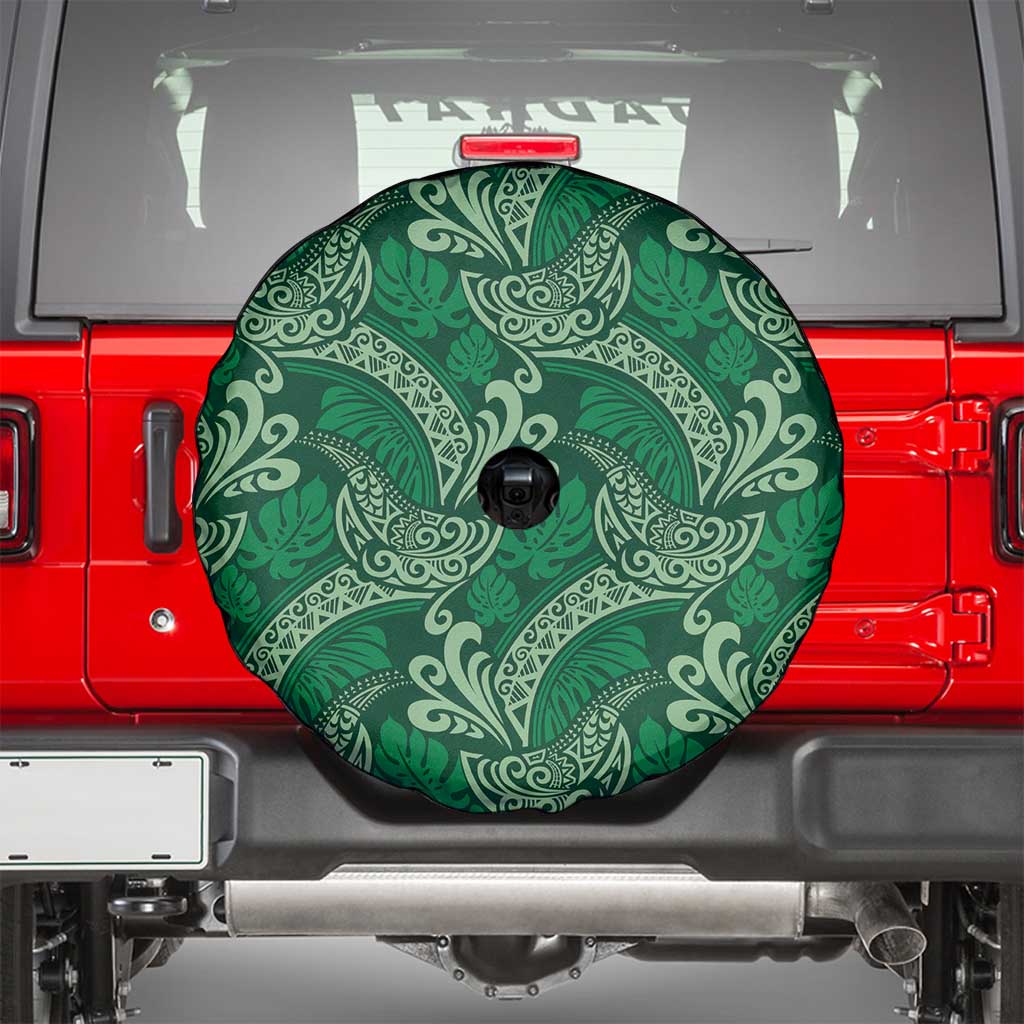 Forest Green Monstera Spare Tire Cover Polynesian Tribal Pattern - Polynesian Pride