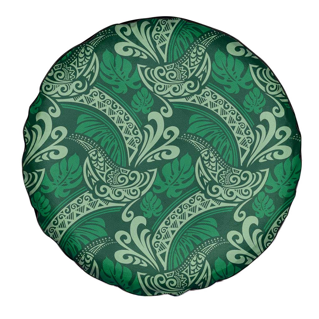 Forest Green Monstera Spare Tire Cover Polynesian Tribal Pattern - Polynesian Pride