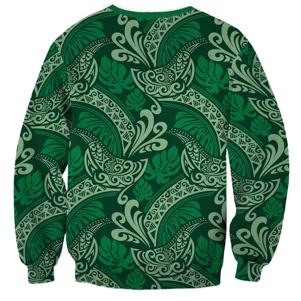 Forest Green Monstera Sweatshirt Polynesian Tribal Pattern - Polynesian Pride