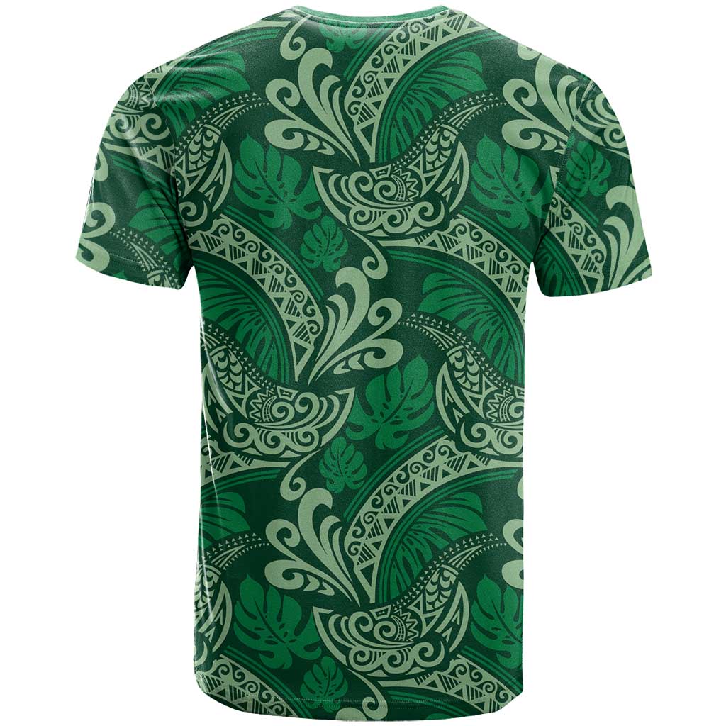 Forest Green Monstera T Shirt Polynesian Tribal Pattern - Polynesian Pride