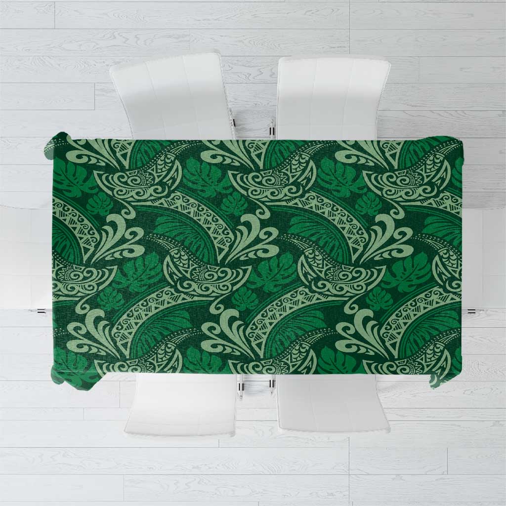 Forest Green Monstera Tablecloth Polynesian Tribal Pattern - Polynesian Pride