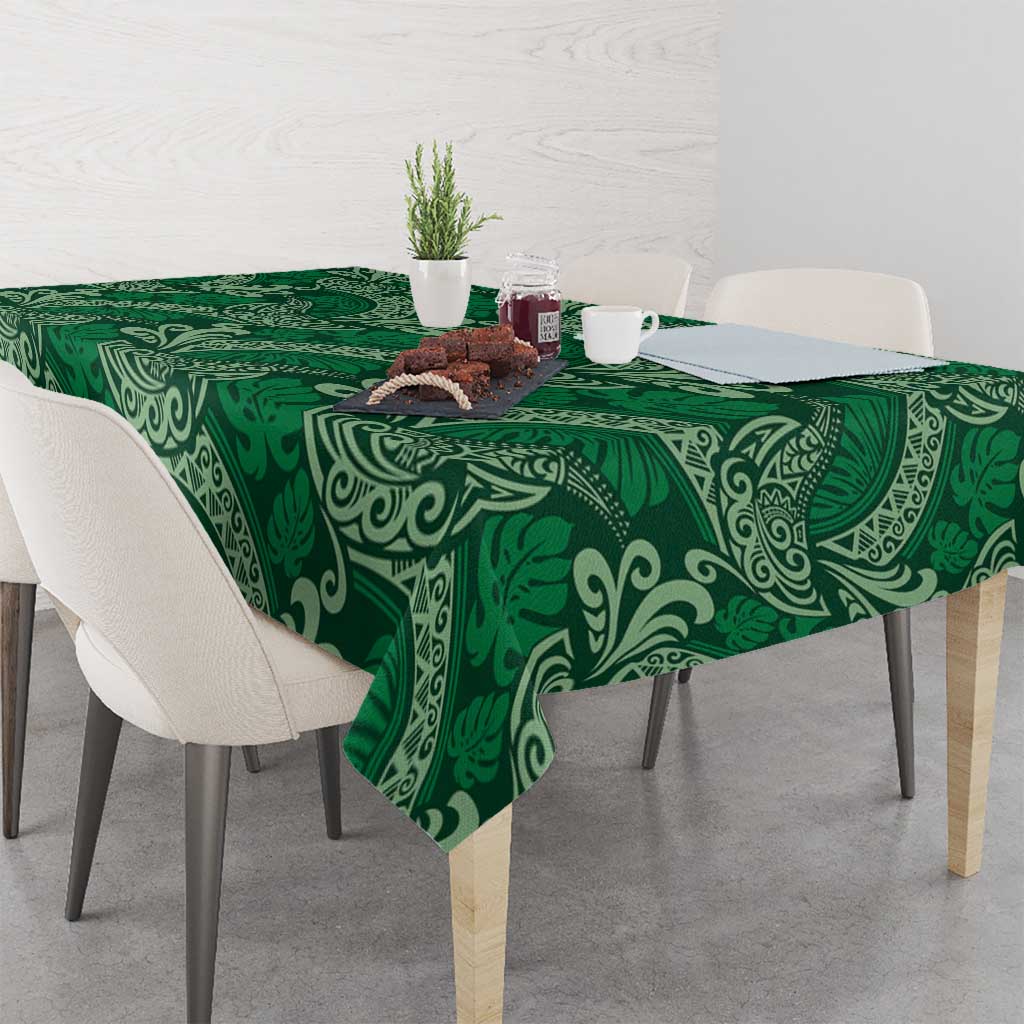 Forest Green Monstera Tablecloth Polynesian Tribal Pattern - Polynesian Pride