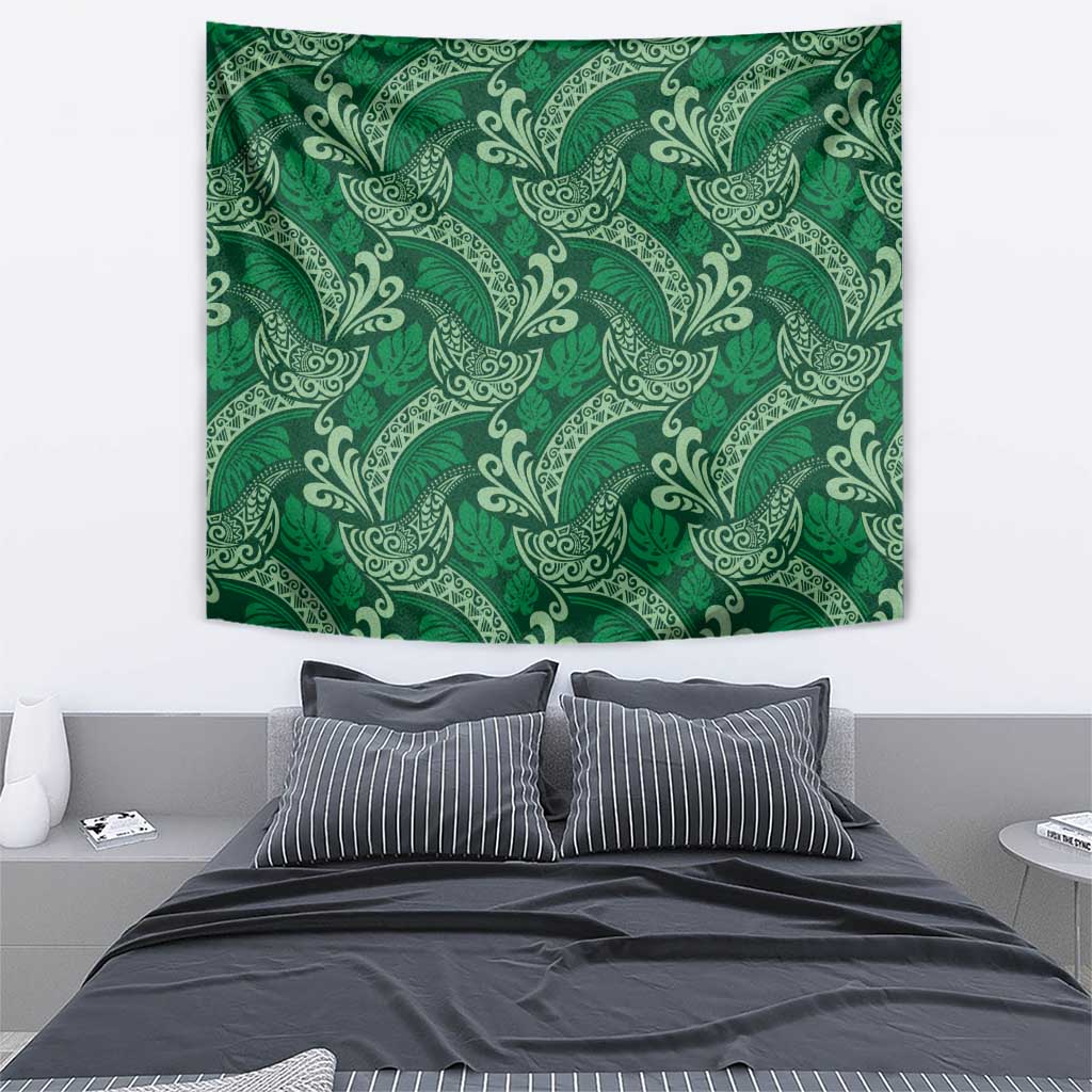 Forest Green Monstera Tapestry Polynesian Tribal Pattern - Polynesian Pride