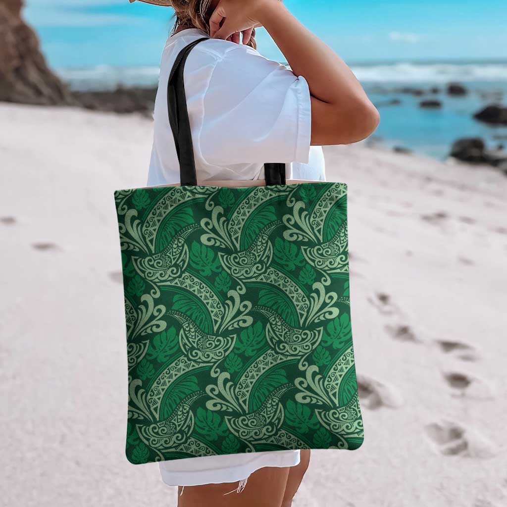 Forest Green Monstera Tote Bag Polynesian Tribal Pattern - Polynesian Pride