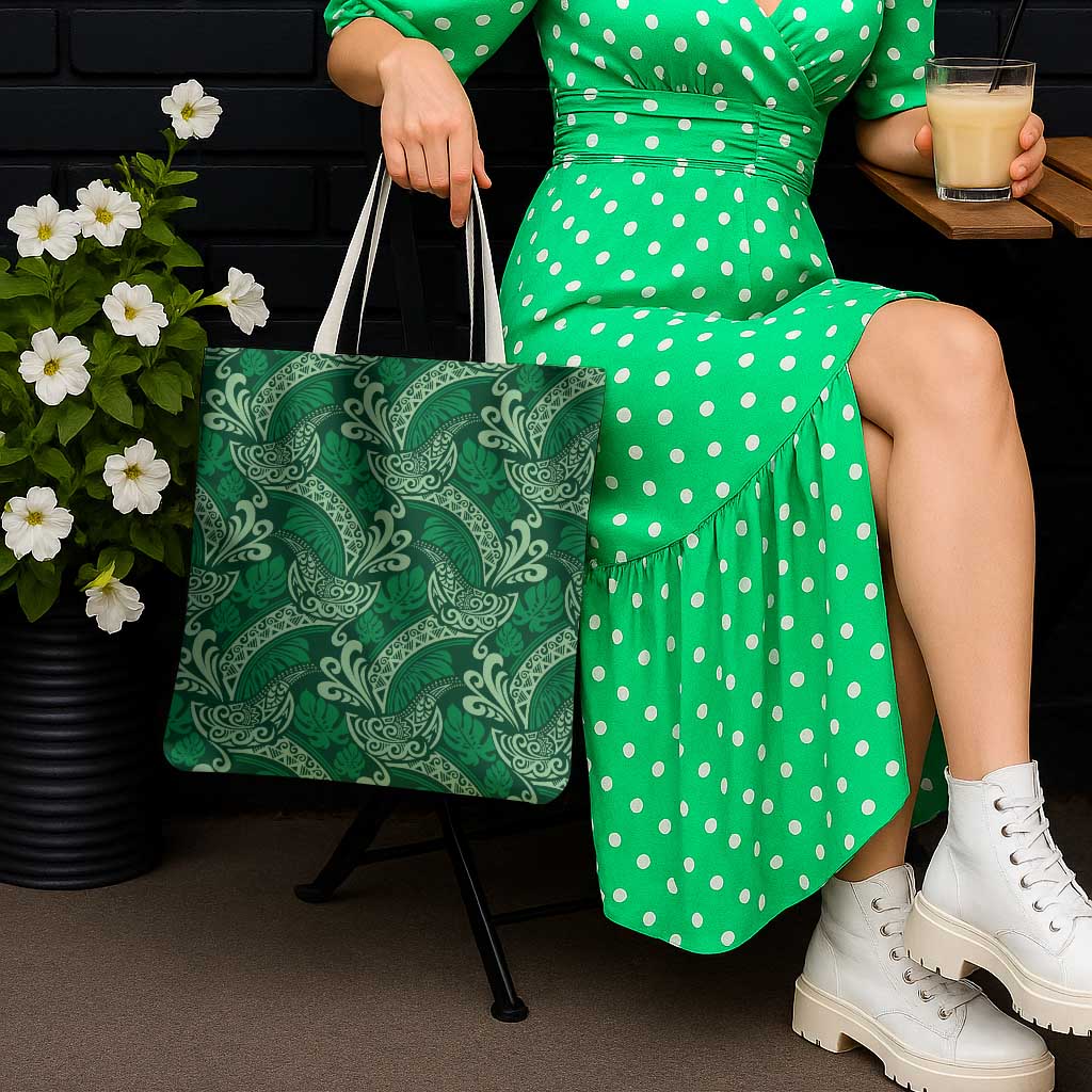 Forest Green Monstera Tote Bag Polynesian Tribal Pattern - Polynesian Pride