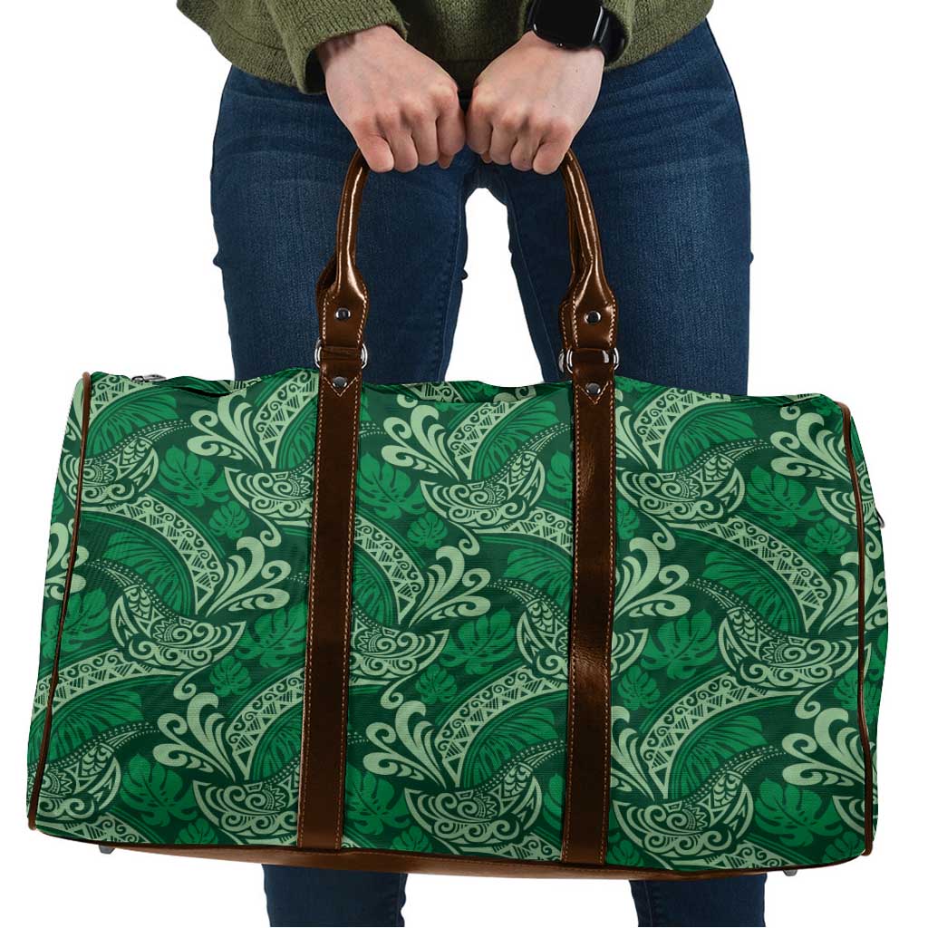 Forest Green Monstera Travel Bag Polynesian Tribal Pattern - Polynesian Pride