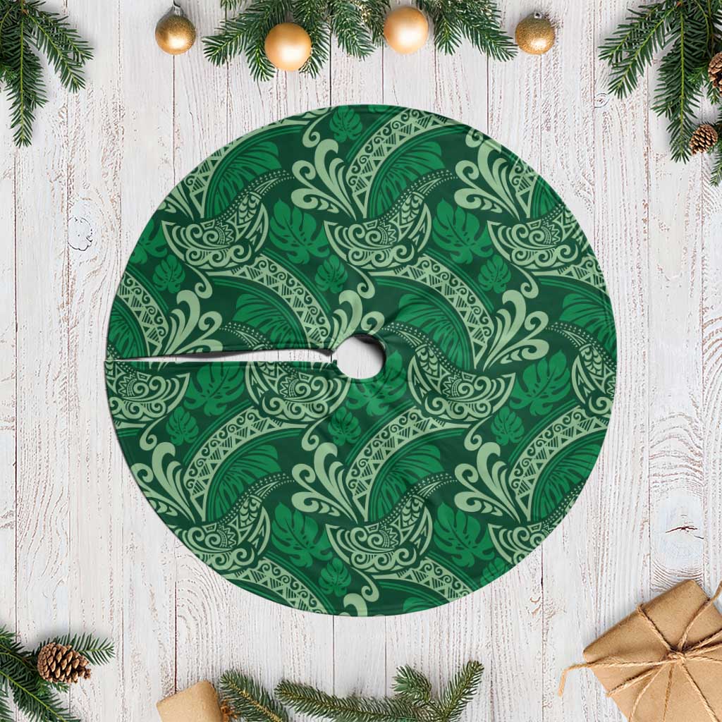Forest Green Monstera Tree Skirt Polynesian Tribal Pattern - Polynesian Pride