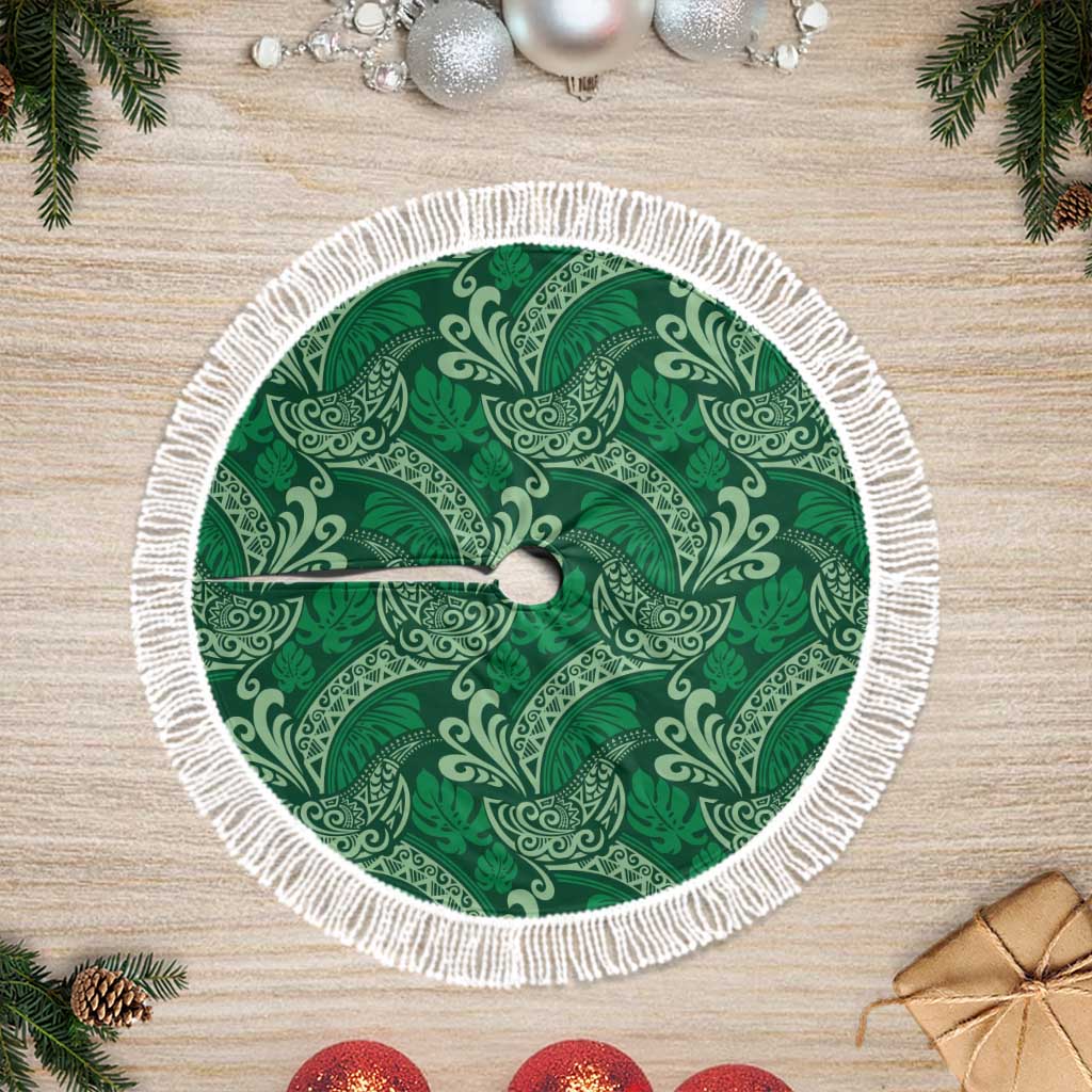 Forest Green Monstera Tree Skirt Polynesian Tribal Pattern - Polynesian Pride