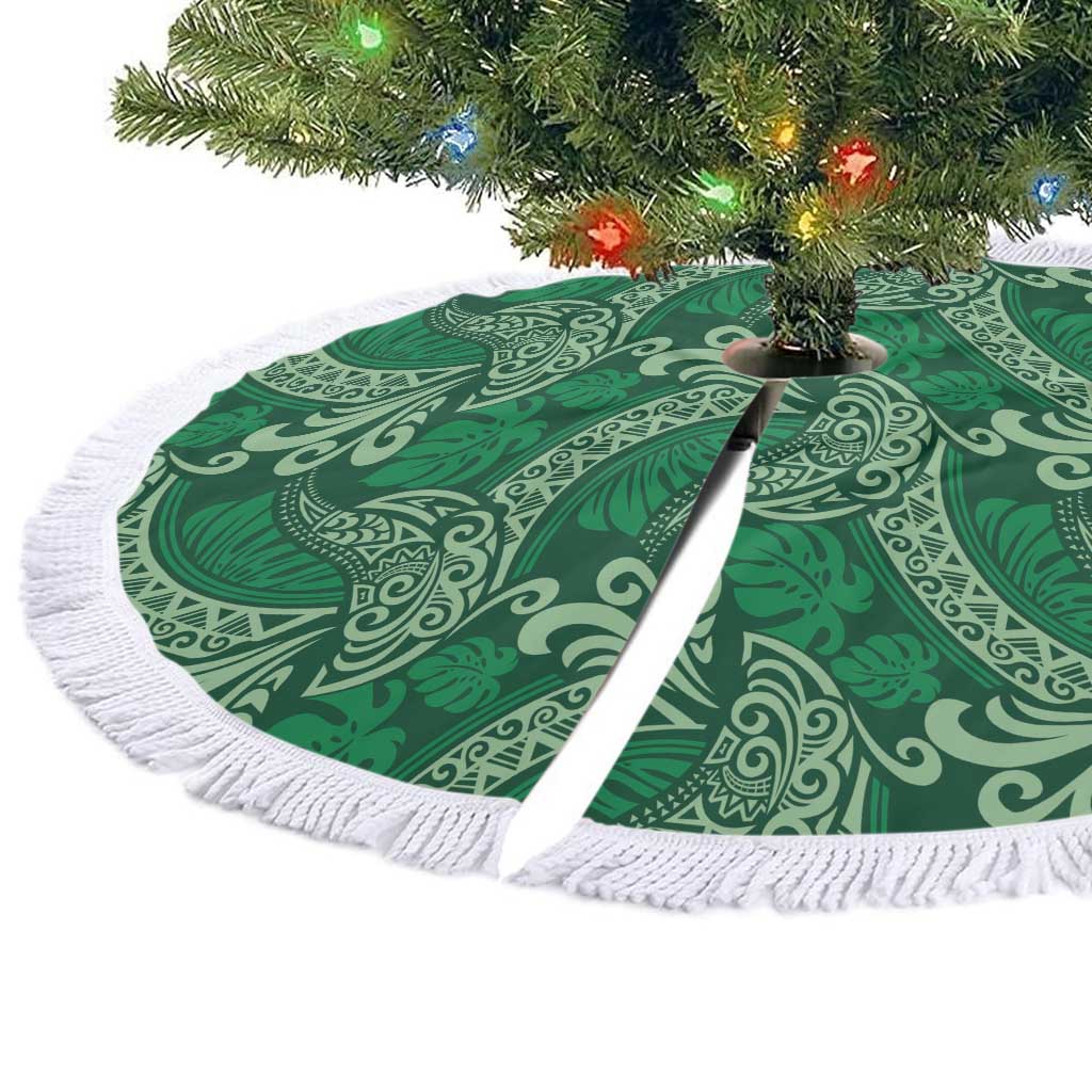 Forest Green Monstera Tree Skirt Polynesian Tribal Pattern - Polynesian Pride
