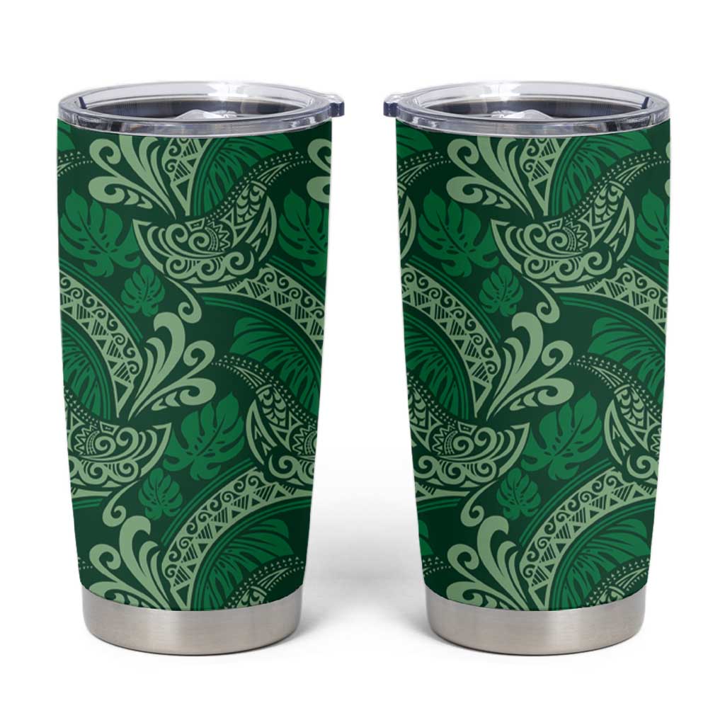 Forest Green Monstera Tumbler Cup Polynesian Tribal Pattern - Polynesian Pride
