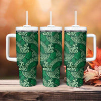 Forest Green Monstera Tumbler With Handle Polynesian Tribal Pattern - Polynesian Pride