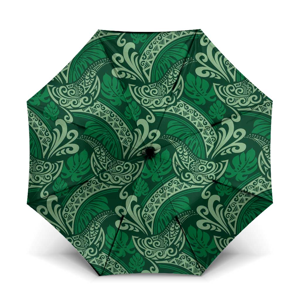 Forest Green Monstera Umbrella Polynesian Tribal Pattern - Polynesian Pride