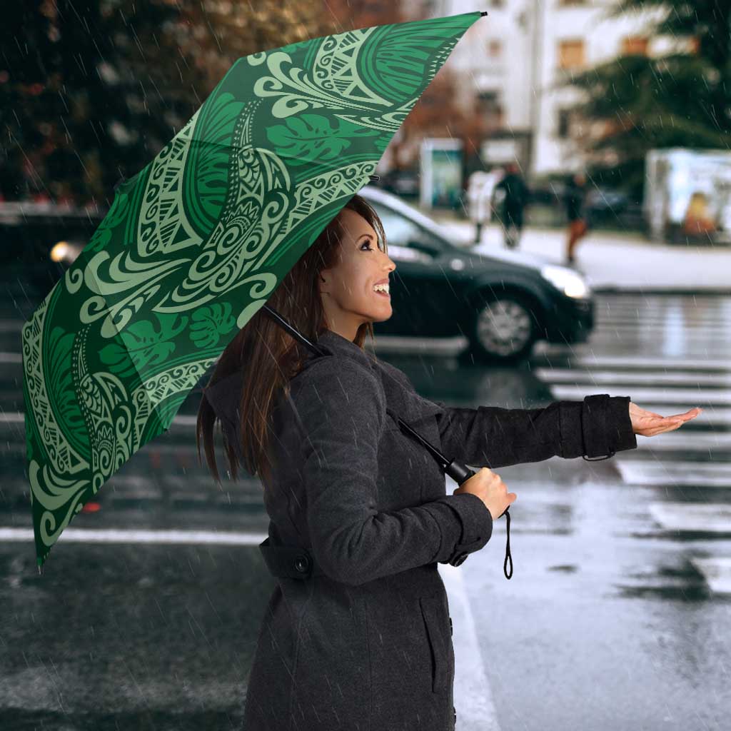 Forest Green Monstera Umbrella Polynesian Tribal Pattern - Polynesian Pride