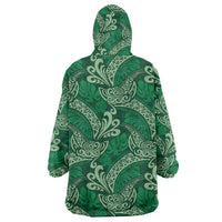 Forest Green Monstera Wearable Blanket Hoodie Polynesian Tribal Pattern - Polynesian Pride