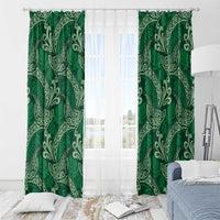 Forest Green Monstera Window Curtain Polynesian Tribal Pattern - Polynesian Pride
