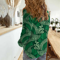Forest Green Monstera Women Casual Shirt Polynesian Tribal Pattern - Polynesian Pride