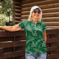 Forest Green Monstera Women Polo Shirt Polynesian Tribal Pattern - Polynesian Pride