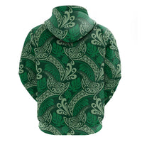 Forest Green Monstera Zip Hoodie Polynesian Tribal Pattern - Polynesian Pride