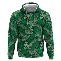 Forest Green Monstera Zip Hoodie Polynesian Tribal Pattern - Polynesian Pride