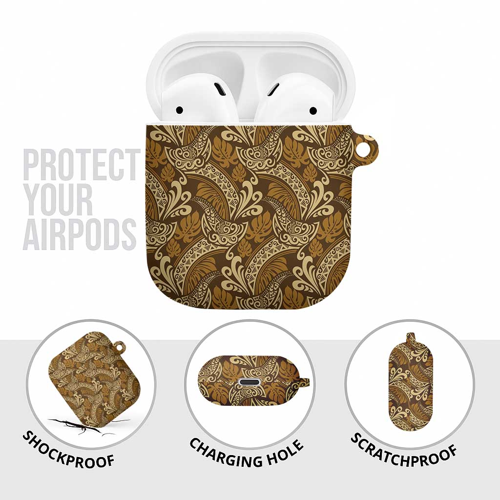 Brown Gold Monstera AirPods Case Polynesian Tribal Pattern - Polynesian Pride