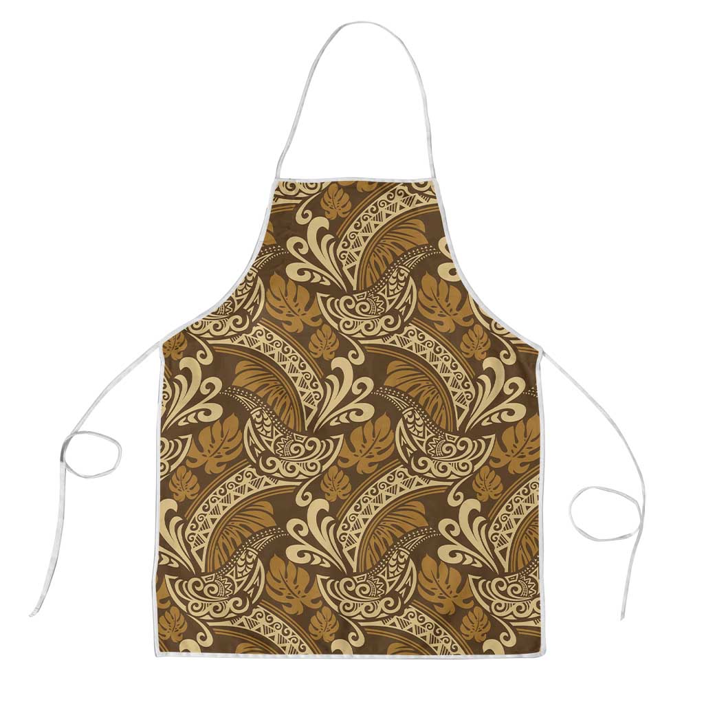 Brown Gold Monstera Apron Polynesian Tribal Pattern - Polynesian Pride